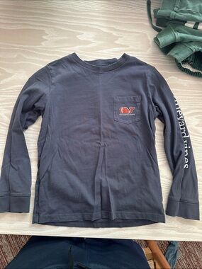 Vineyard Vines Boys' Navy Long-Sleeve Pocket Tee with Whale Logo